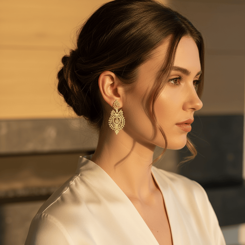 Brincos À Rainha I Gold-plated Silver Filigree Earrings 0.8 oz - 1.4''