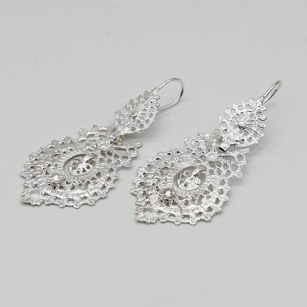 Brincos À Rainha I Silver Filigree Earrings 0.3 oz - 2.0''