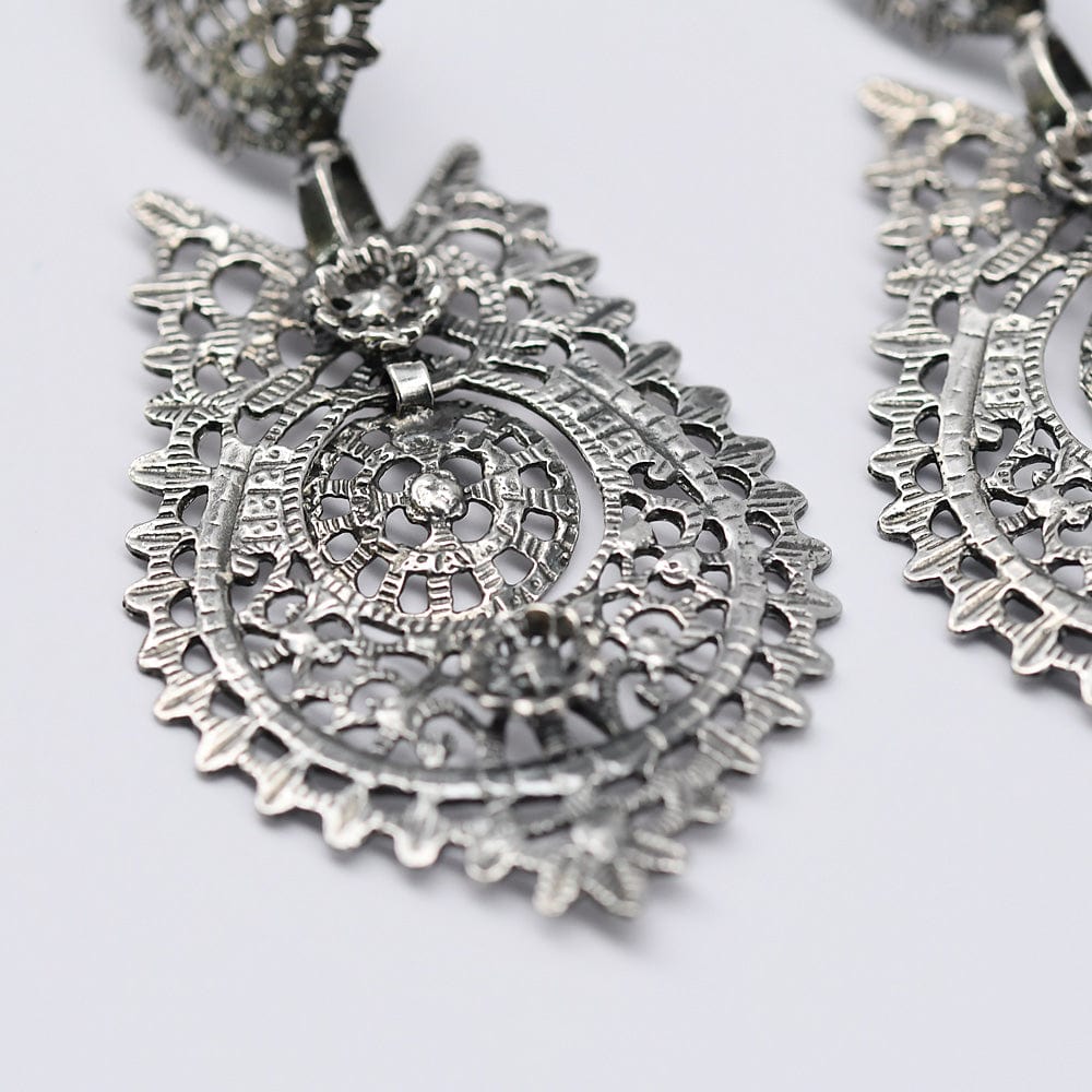 Brincos À Rainha I Silver Filigree Earrings 1.8 oz - 2.6''