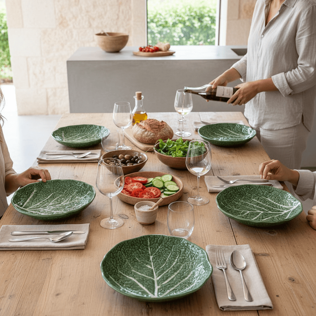 Cabbage-shaped Ceramic Soup Plate - Green