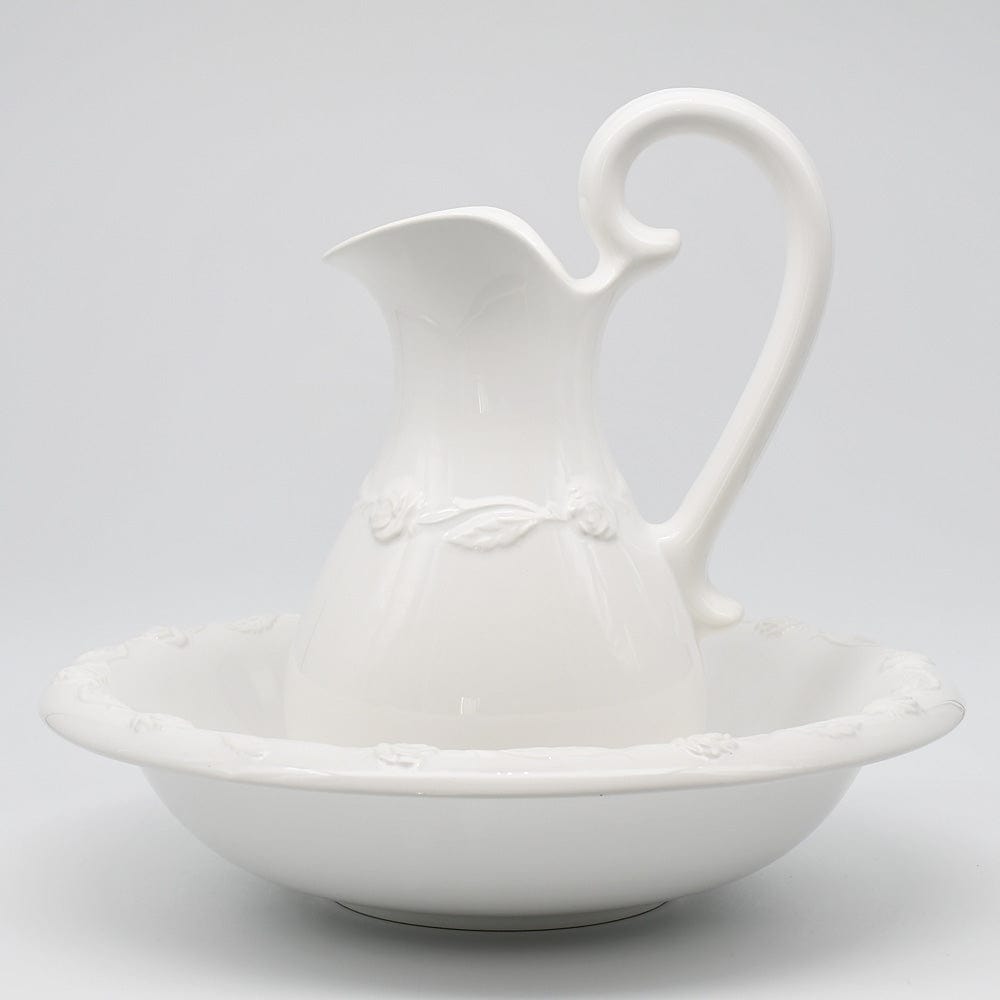 Ceramic Pitcher and Washbasin - White