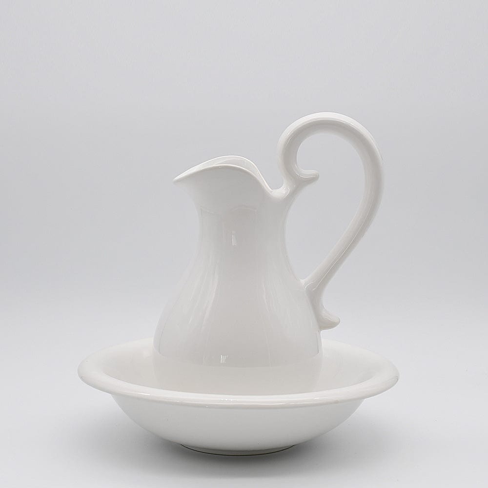 Ceramic Pitcher and Washbasin - White