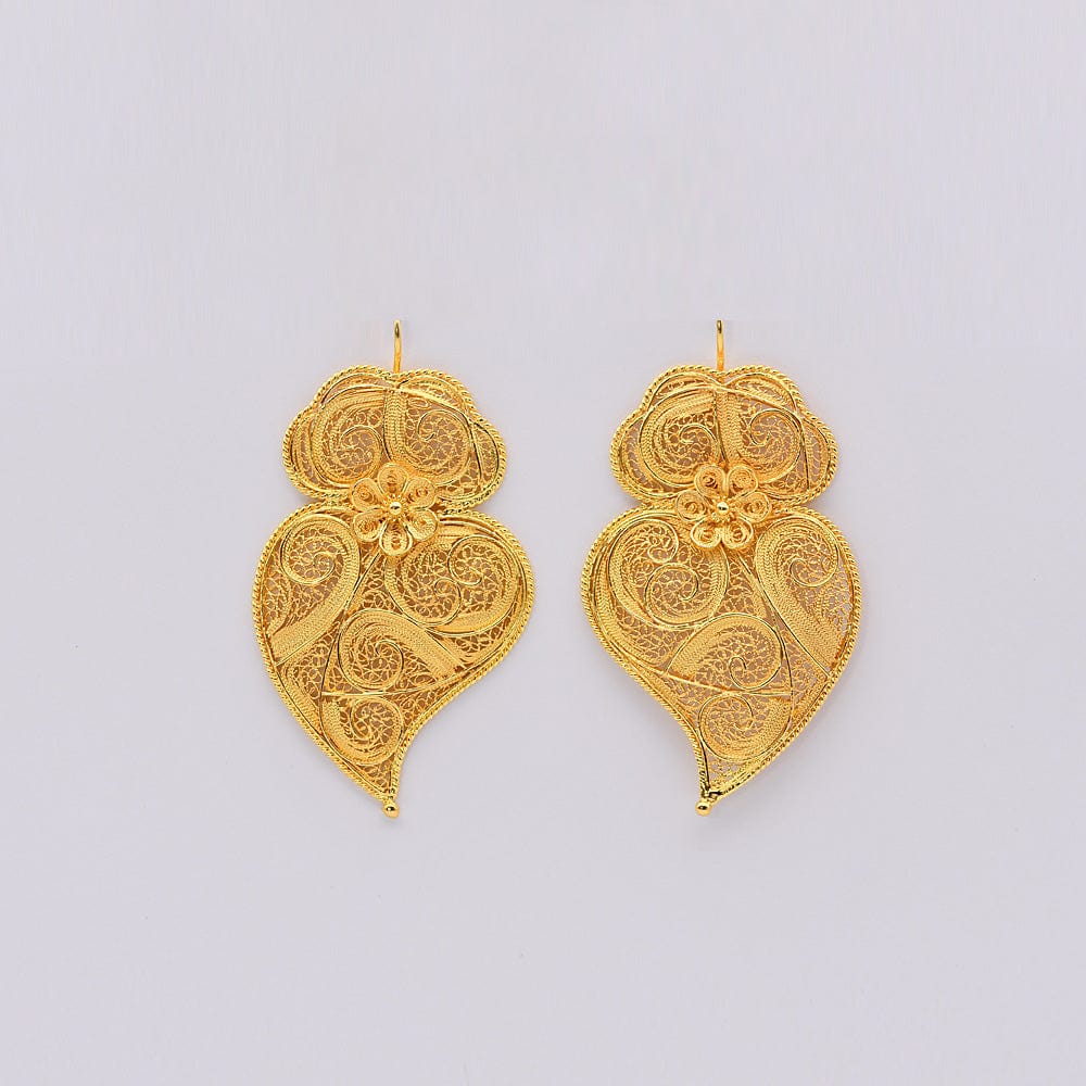 Coração de Viana I Gold-plated Silver Filigree Earrings 0.5 oz - 2.6''