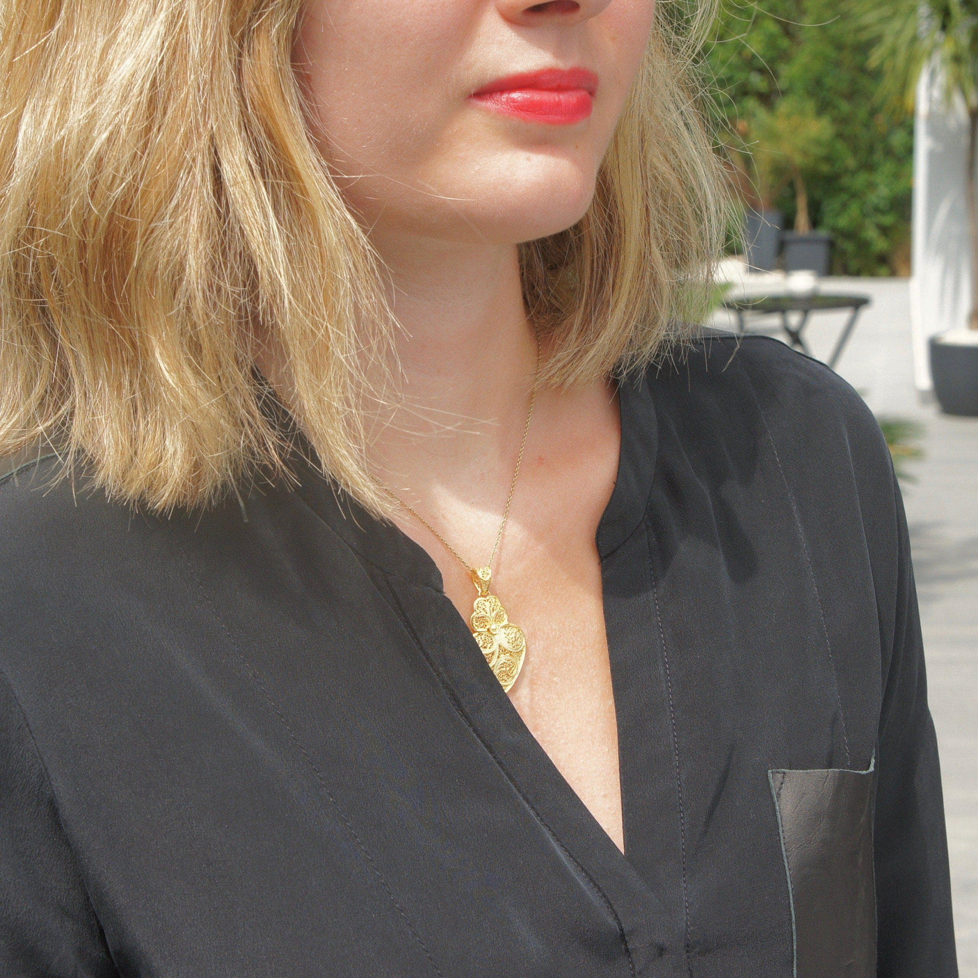 Corãçao de Viana I Gold-plated Silver Filigree Pendant 0.2 oz - 1.4''