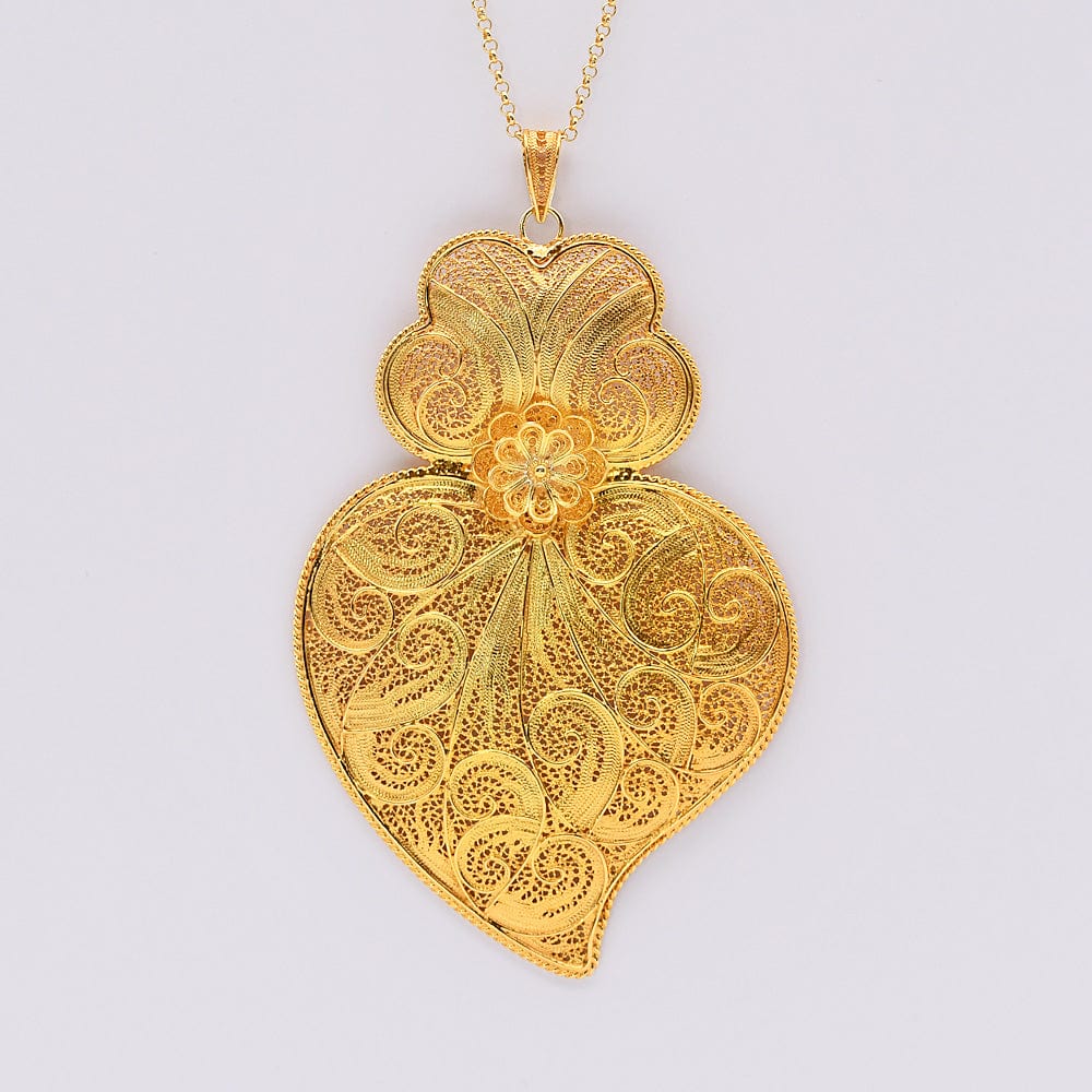 Coração de Viana I Gold-plated Silver Filigree Pendant 1.2 oz - 4.3''