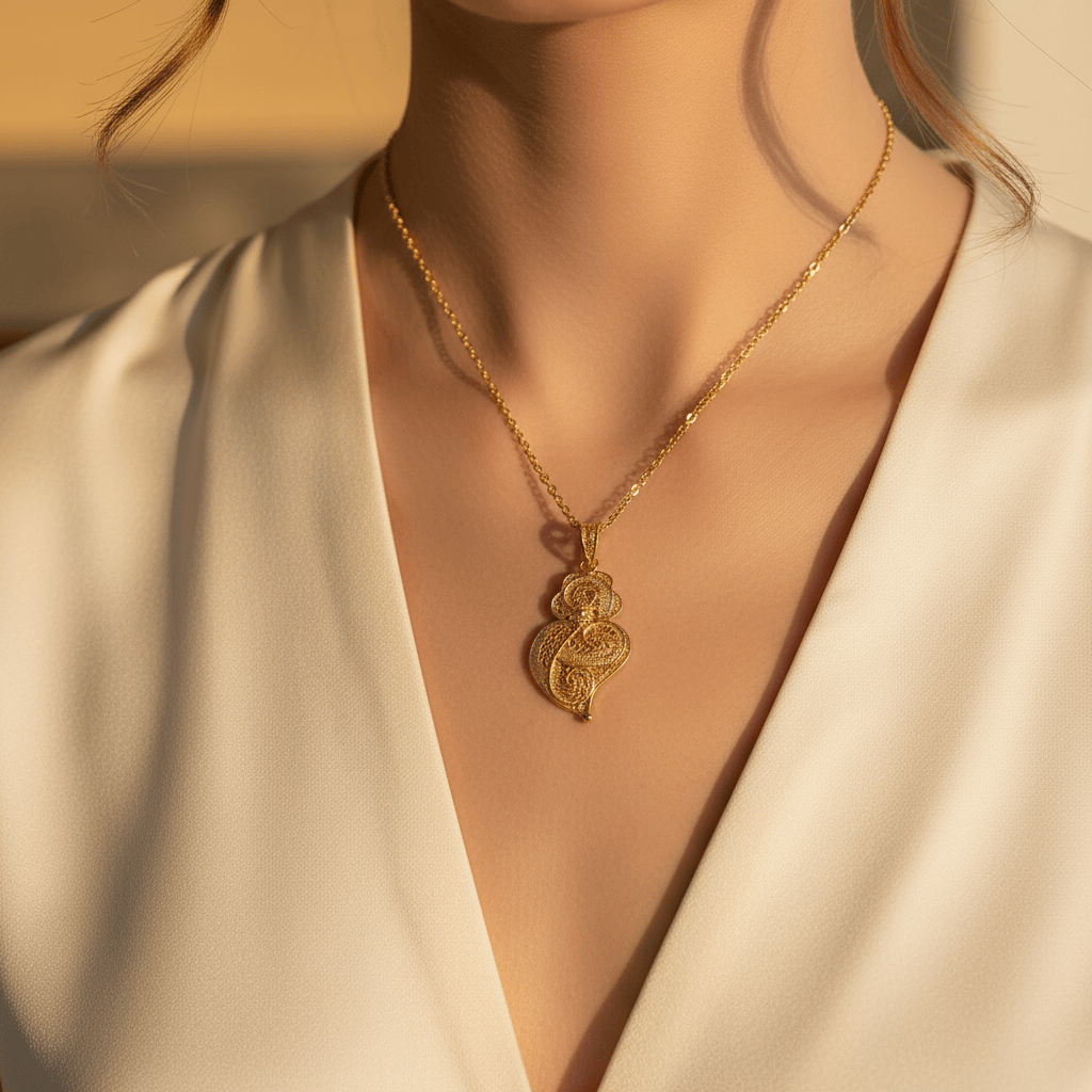 Coração de Viana I Gold-plated Silver Filigree Pendant - 1.4''