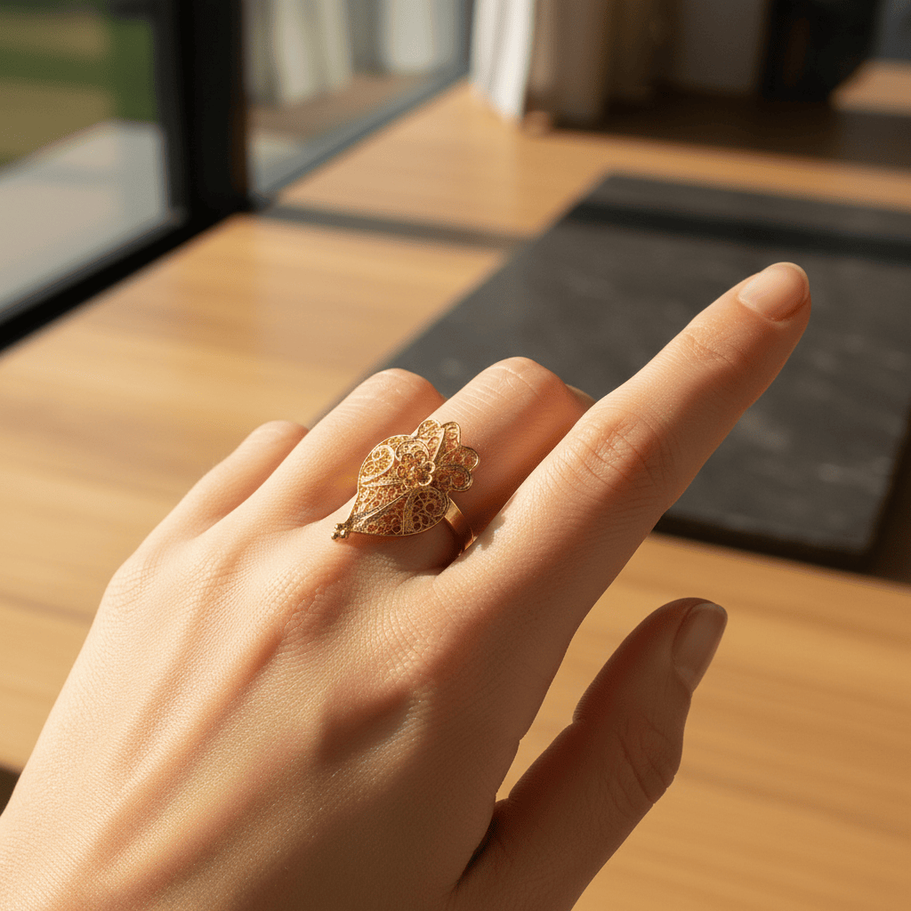 Coração de Viana I Gold-plated Silver Filigree Ring