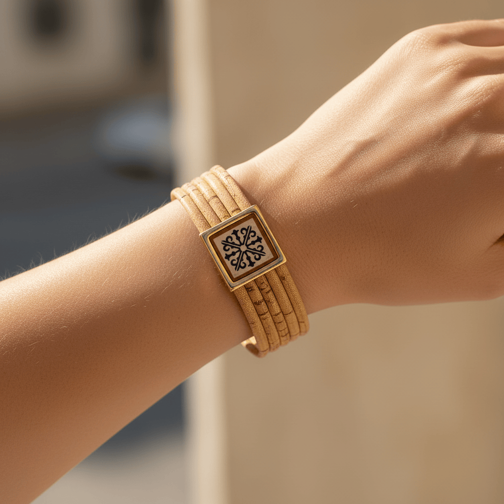 Cork Bracelet with Azulejo Medallion
