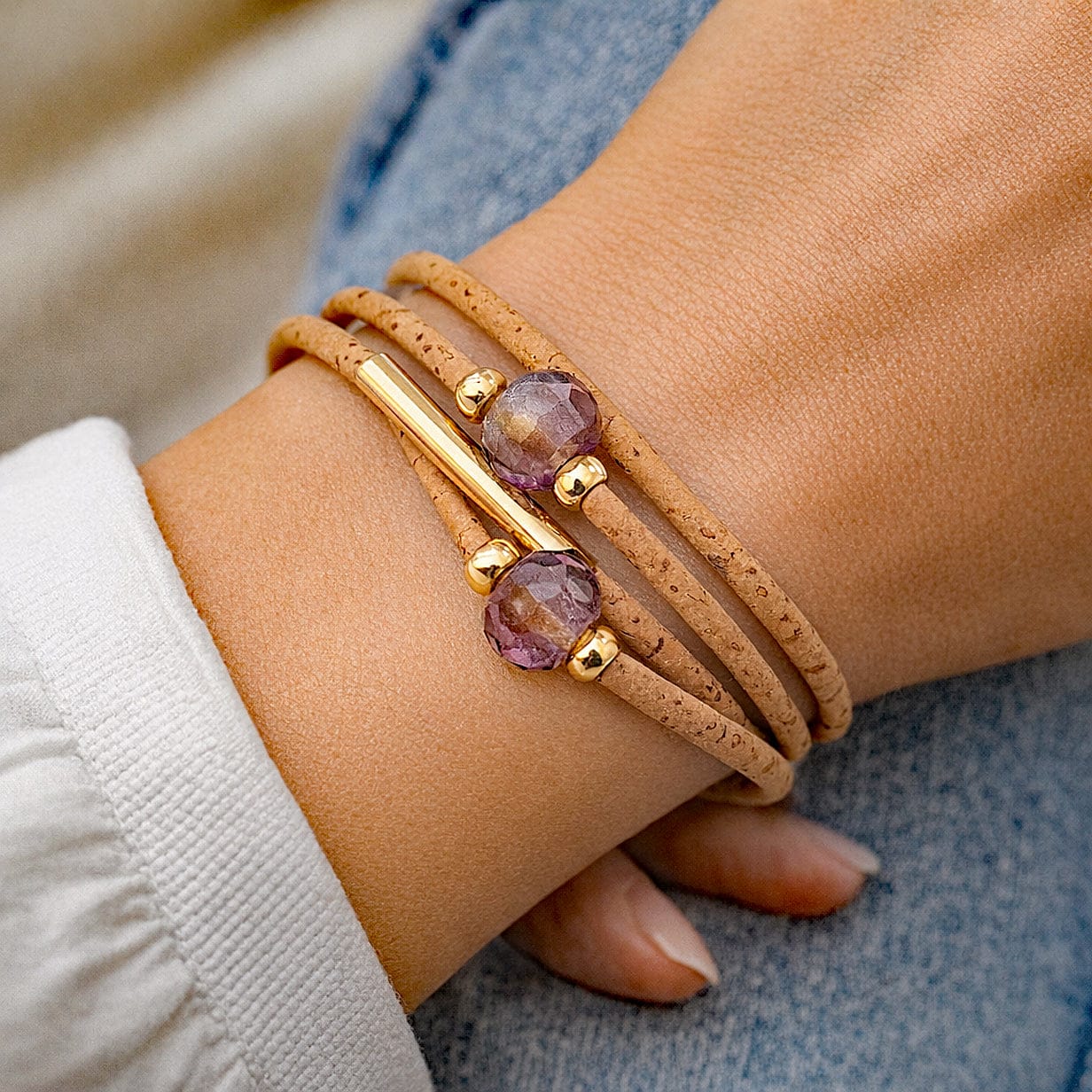Cork Bracelet with Beads - Pink