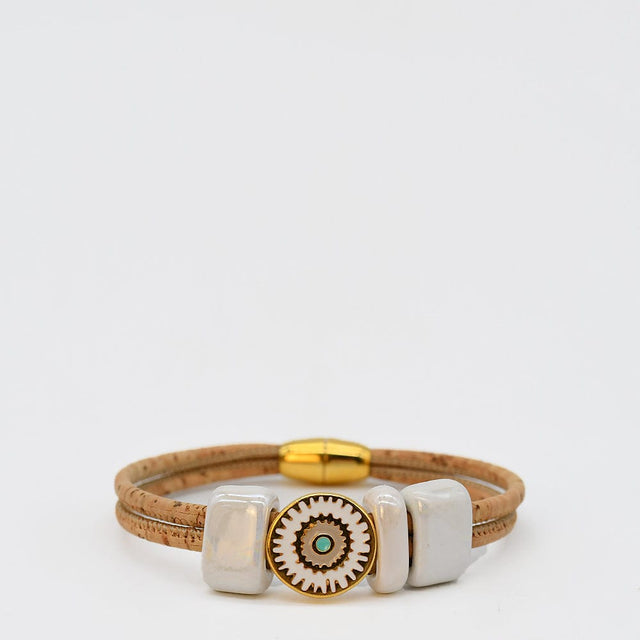 Cork Bracelet with white Beads