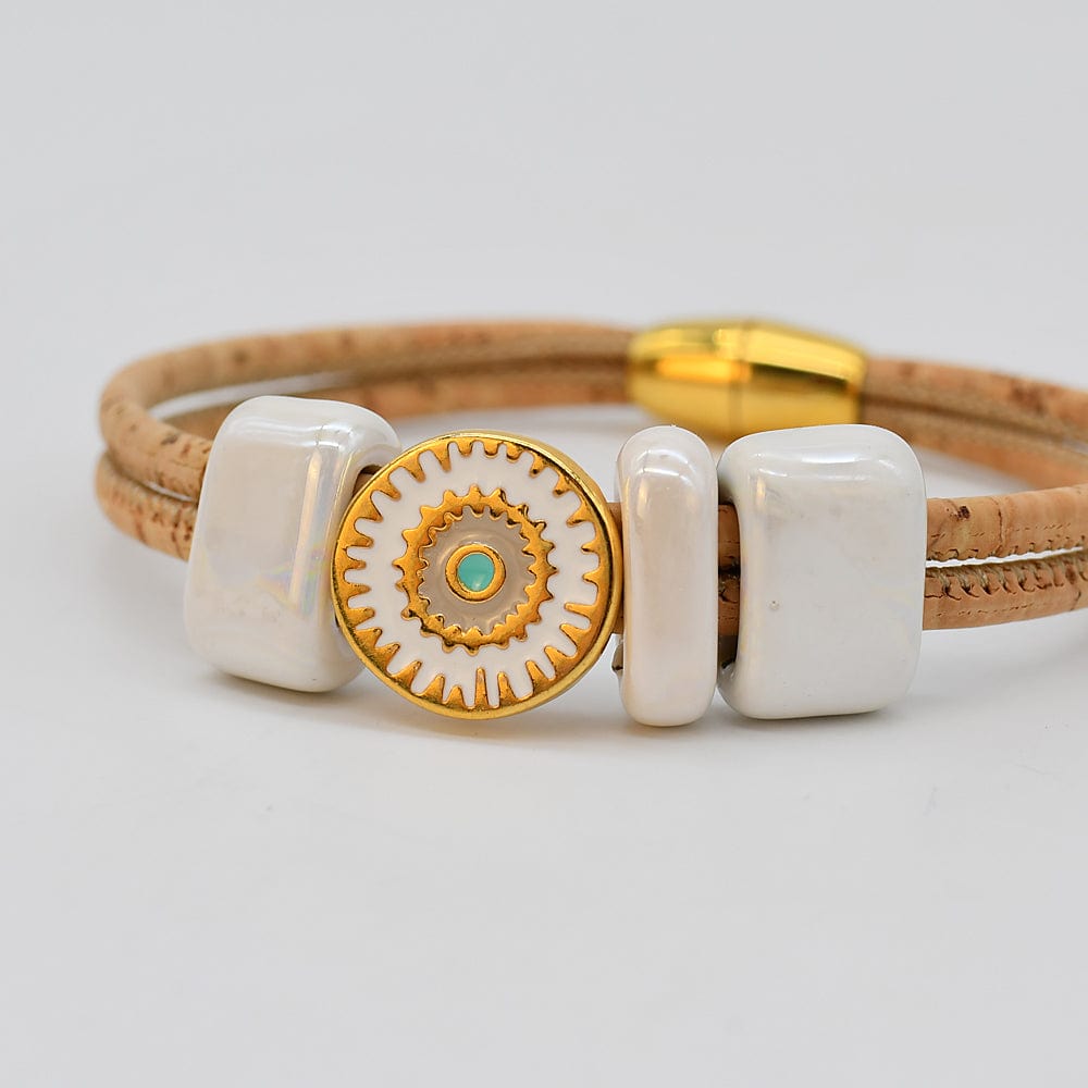 Cork Bracelet with white Beads