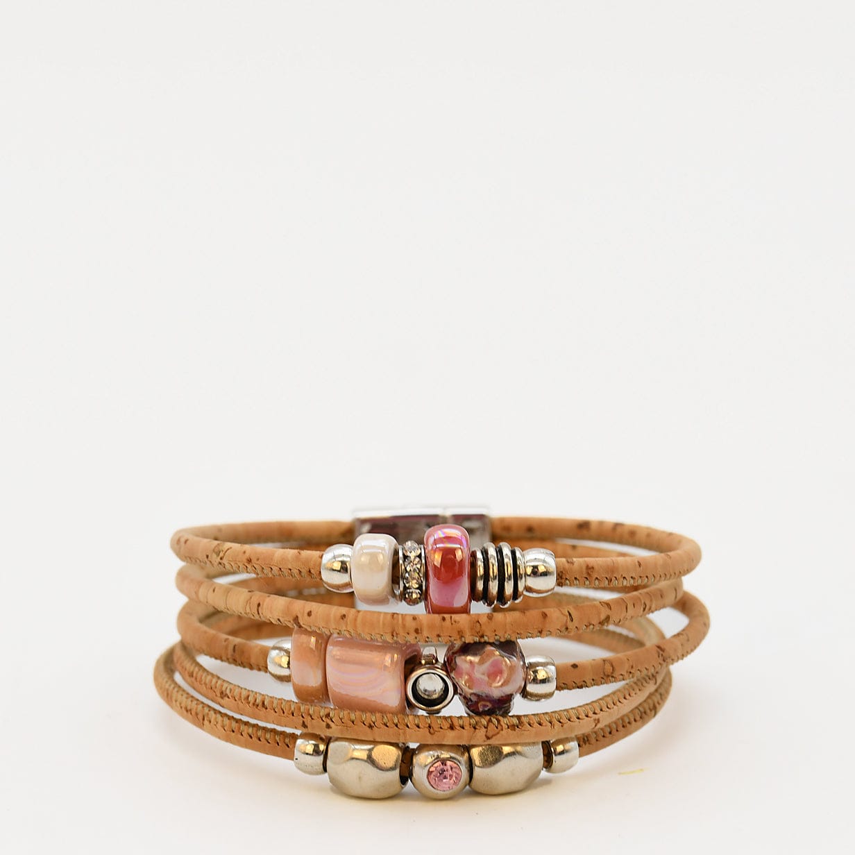 Cork Cuff Bracelet with Pink Beads