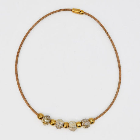 Cork Necklace with 4 Beads - Grey