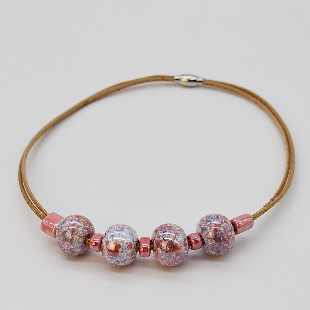 Cork Necklace with 4 Beads - Pink