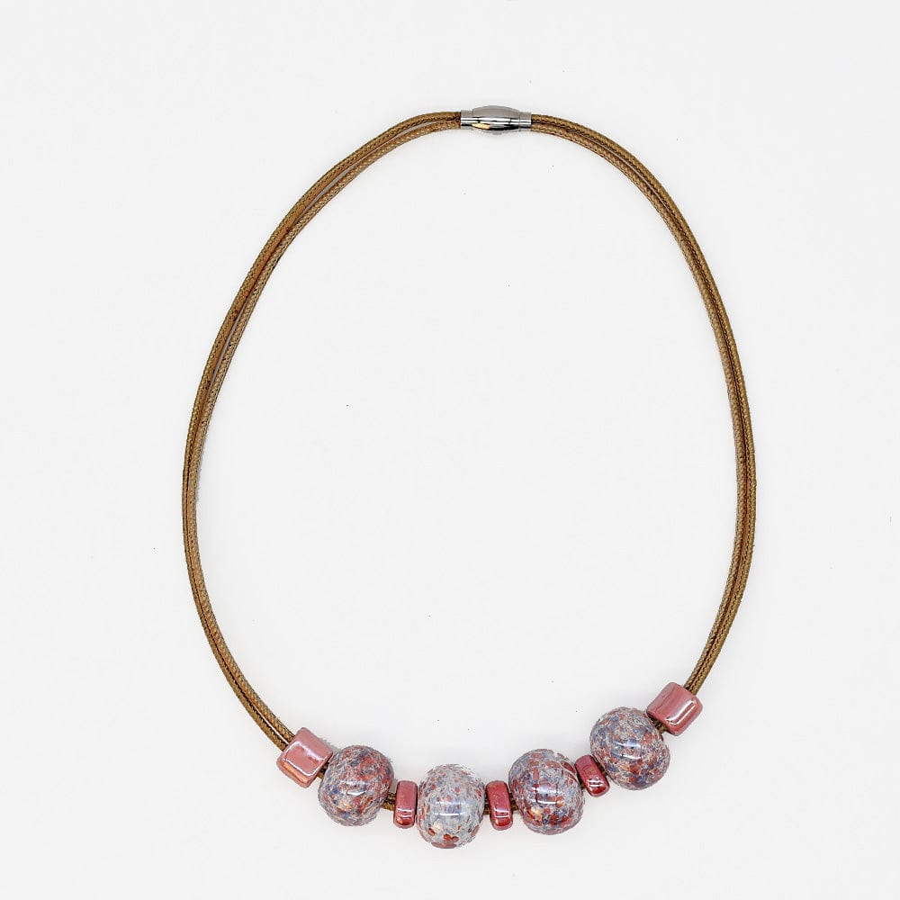Cork Necklace with 4 Beads - Pink
