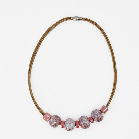Cork Necklace with 4 Beads - Pink