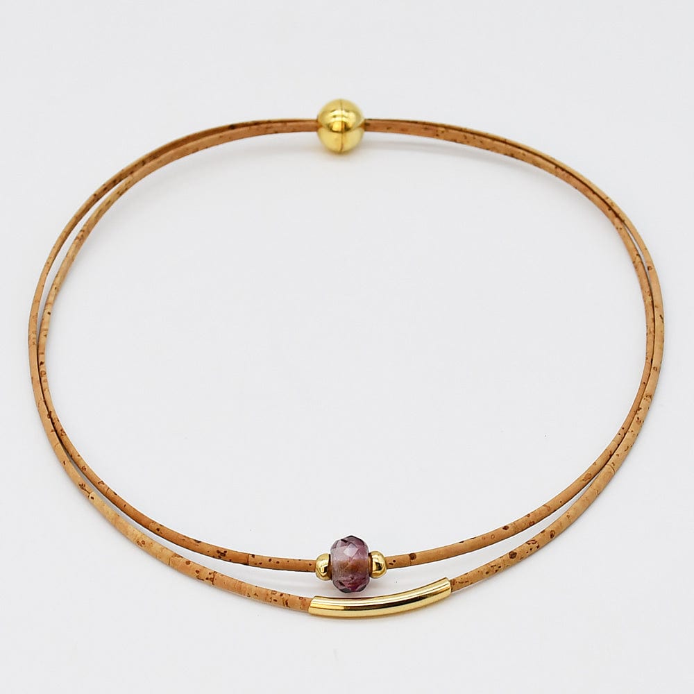 Cork Necklace with Bead - Pink