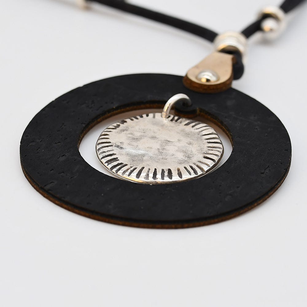 Cork Necklace with Hammered Metal Pendant