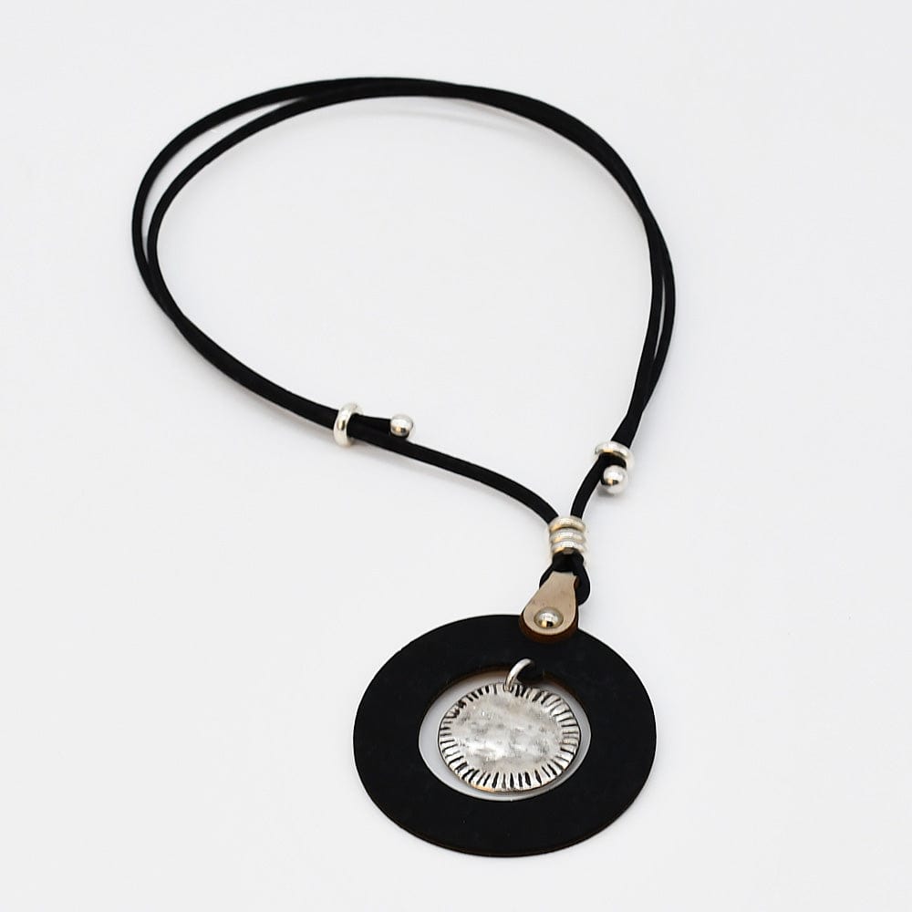 Cork Necklace with Hammered Metal Pendant