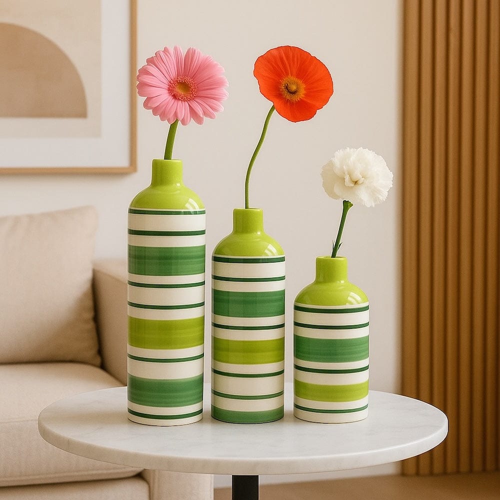 Costa Nova I Striped Ceramic Vase - Green