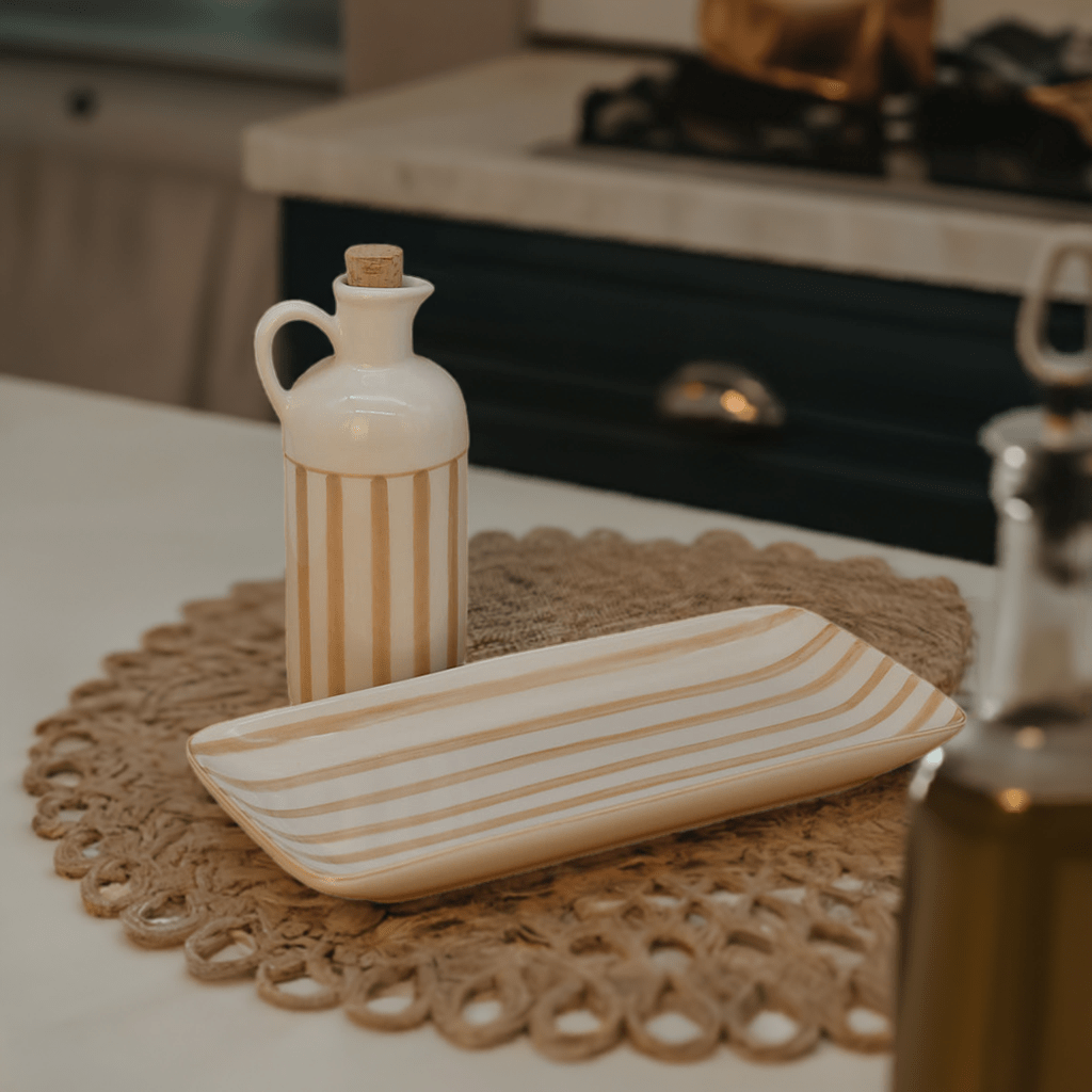 Costa Nova Mar I Striped Ceramic Pitcher 7.1'' - Mocha