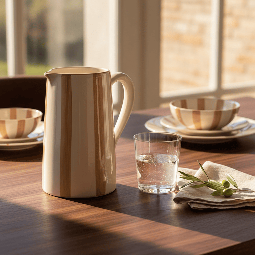 Costa Nova Mar I Striped Ceramic Pitcher - Mocha