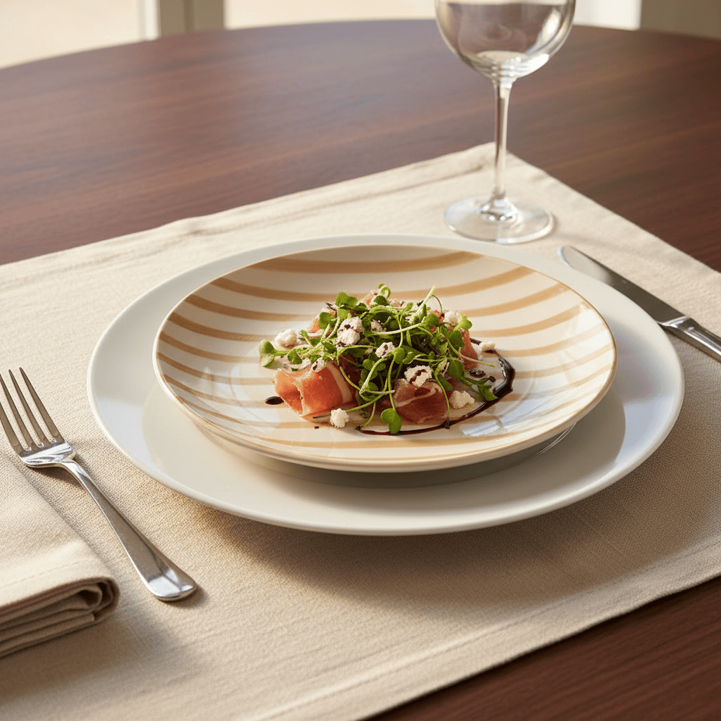 Costa Nova Mar I Striped Ceramic Plate 7.9'' - Mocha