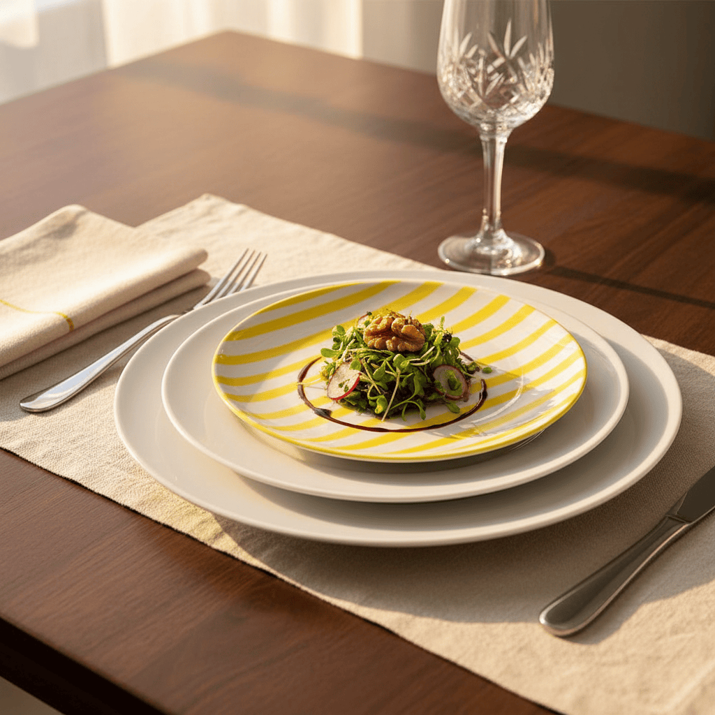 Costa Nova Mar I Striped Ceramic Plate 7.9'' - Yellow