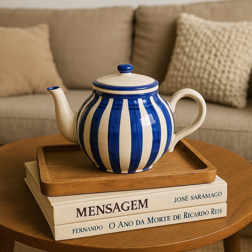 Costa Nova Mar I Striped Ceramic Tea Pot - Blue