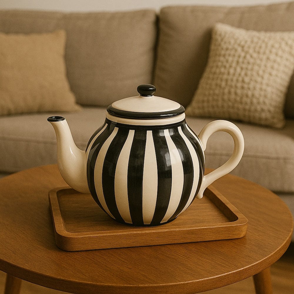 Costa Nova Mar I Striped Ceramic Teapot - Black