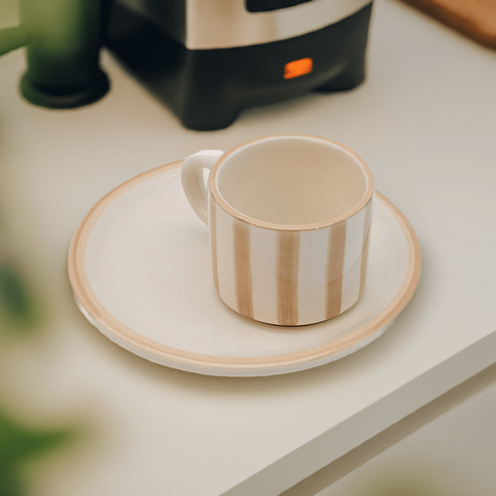 Costa Nova Mar I Striped Cup & Saucer - Mocha