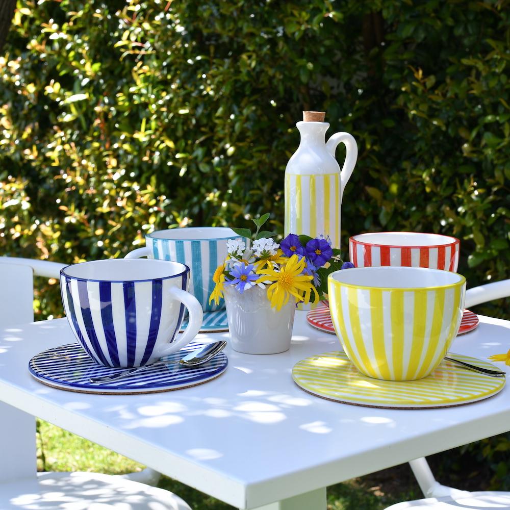 Costa Nova Mar | Striped Ceramic Large Mug - Blue