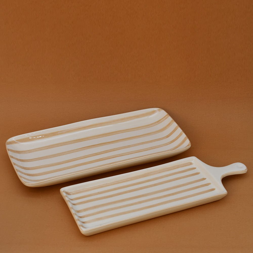 Costa Nova Mar | Striped Ceramic Serving Platter - Mocha