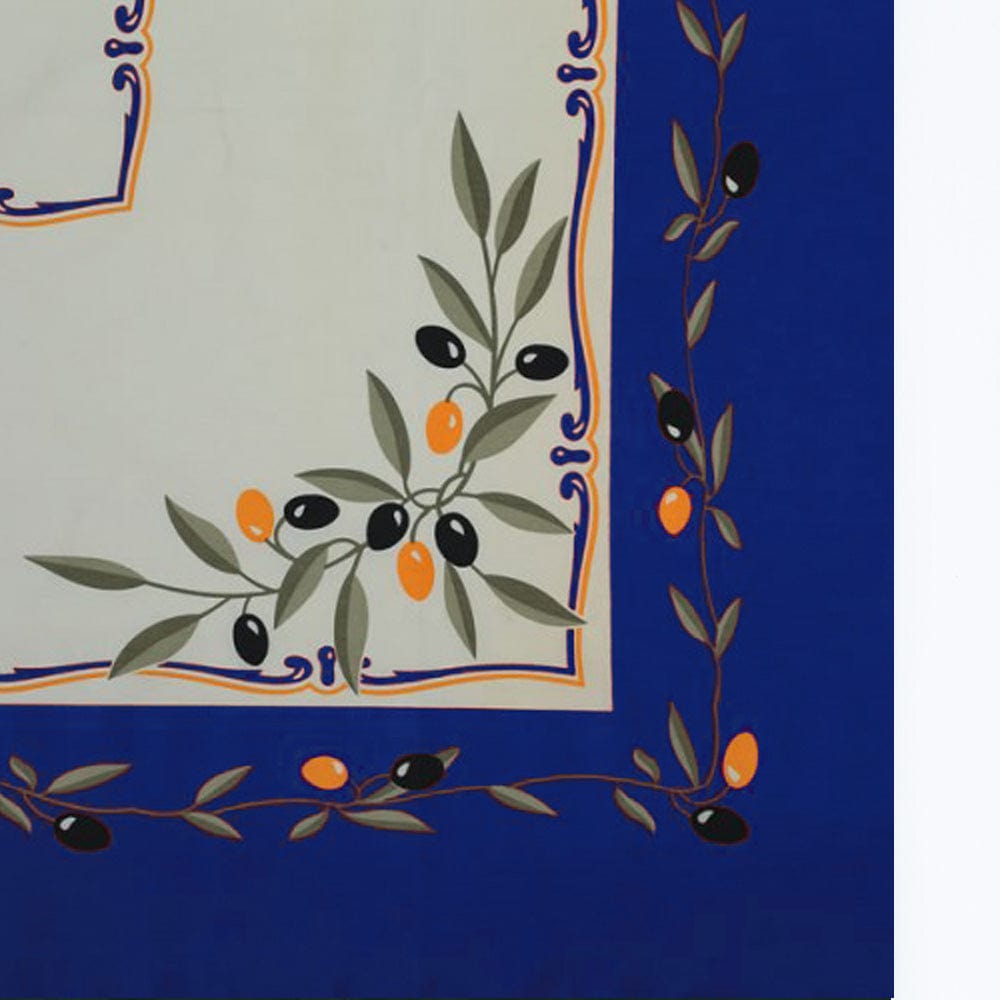 Cotton Tablecloth with Olive Pattern - Blue