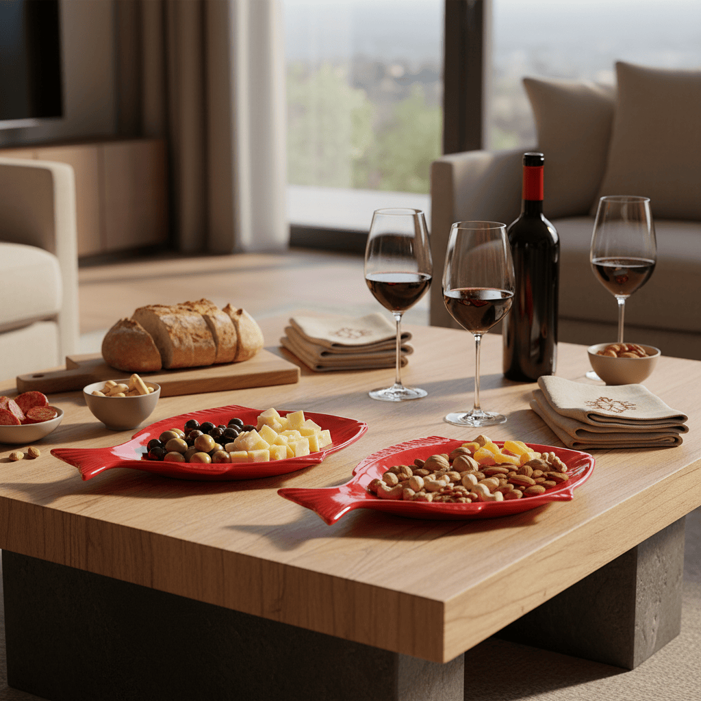 Fish-shaped Ceramic Plate - Red 9.8"