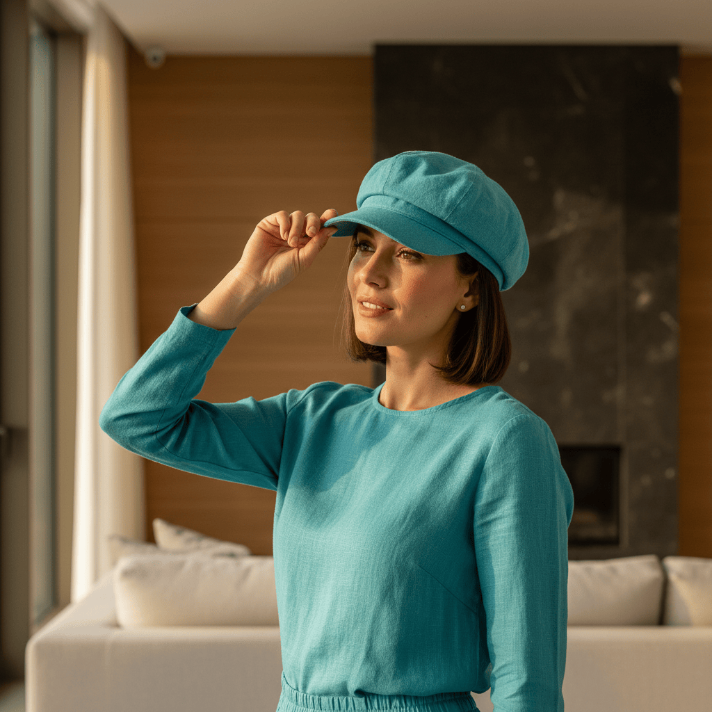 Gavroche linen Cap - Turquoise