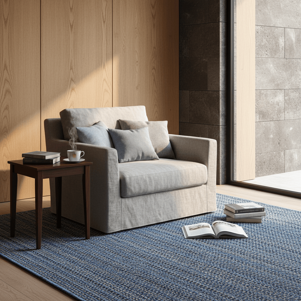 Handcrafted Mixed Fiber Rug – Blue
