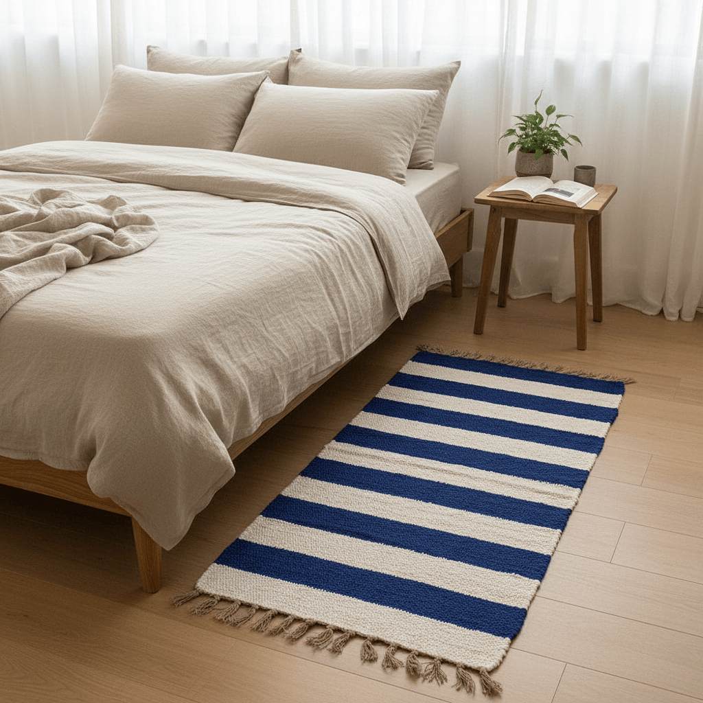 Handmade Striped Rug - Blue & White