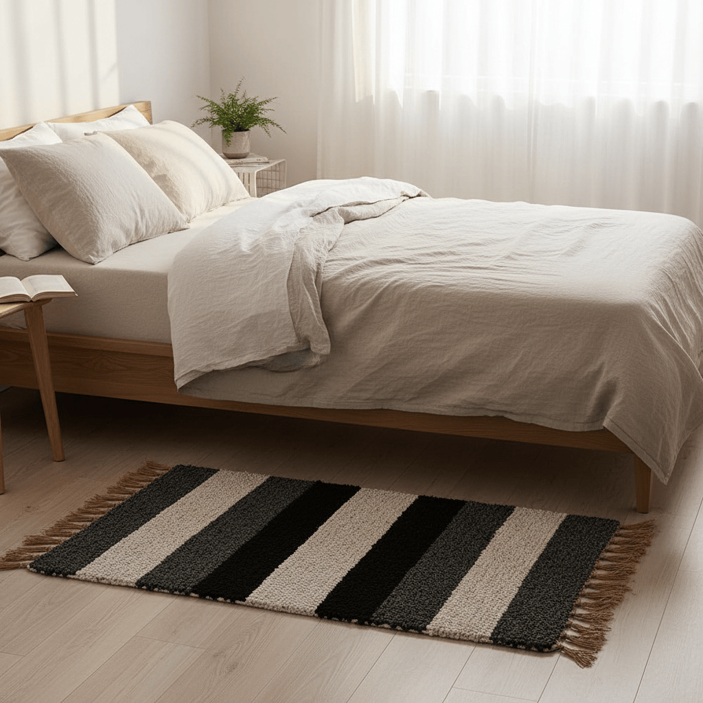 Handmade Striped Rug - Grey, beige