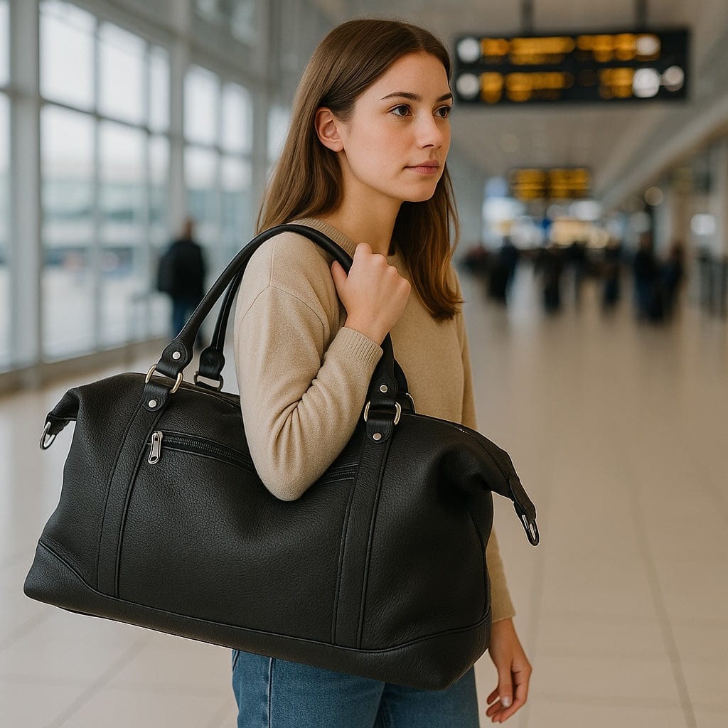 Leather Weekender Bag - Black
