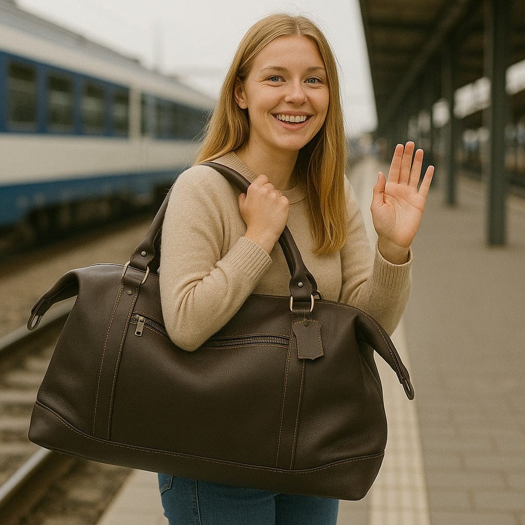 Leather Weekender Bag - Dark Brown