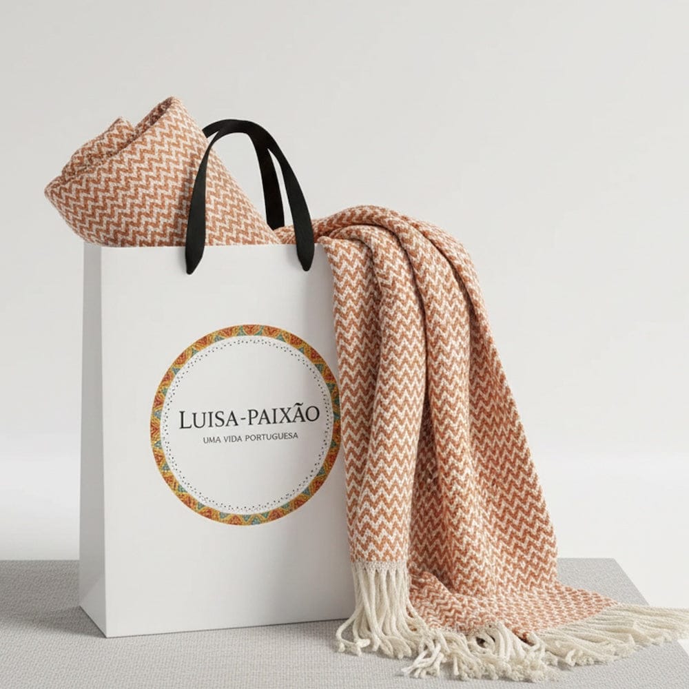 Ondas I Cotton Fringed Blanket - Terracotta