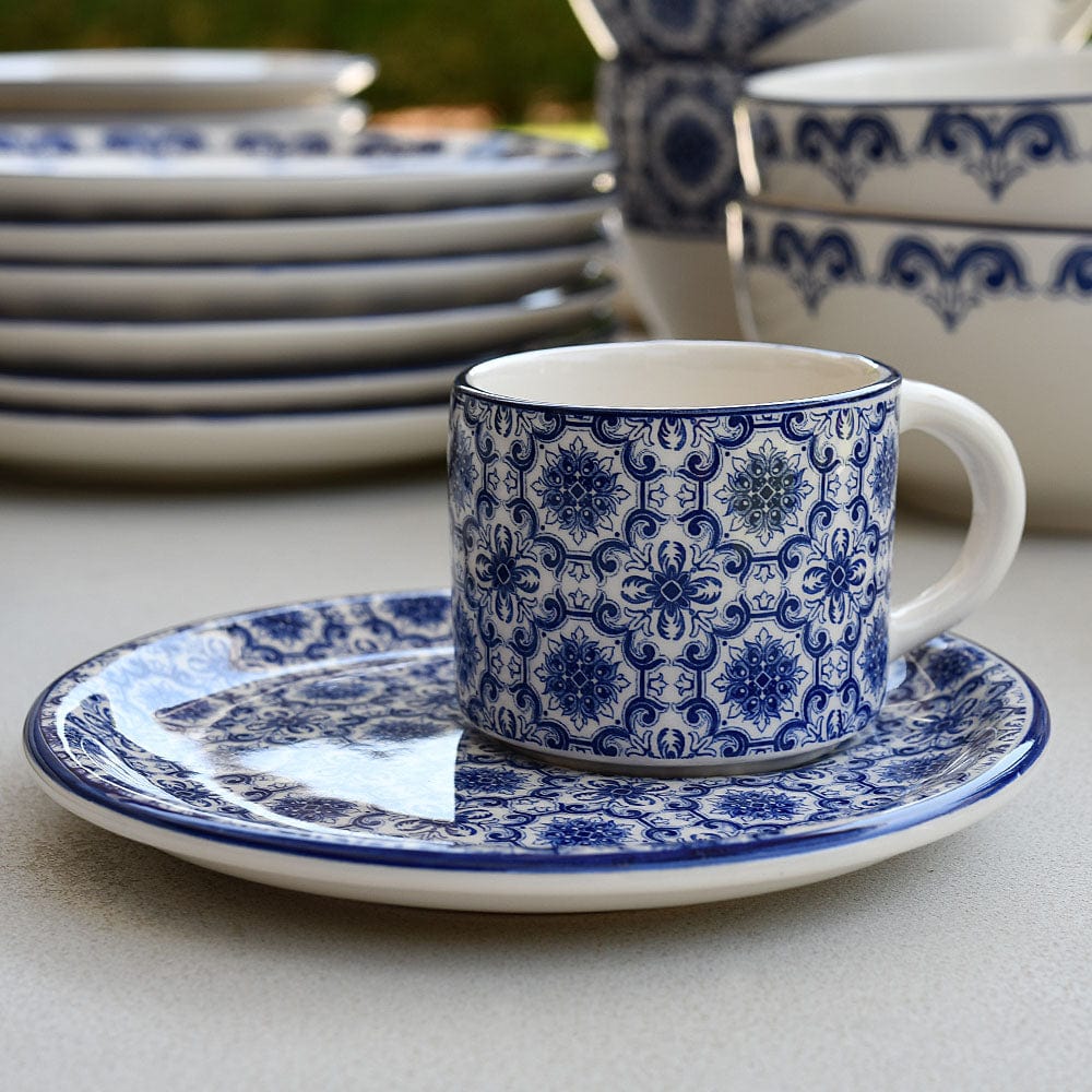 Padrão I Ceramic Cup and Saucer - Blue