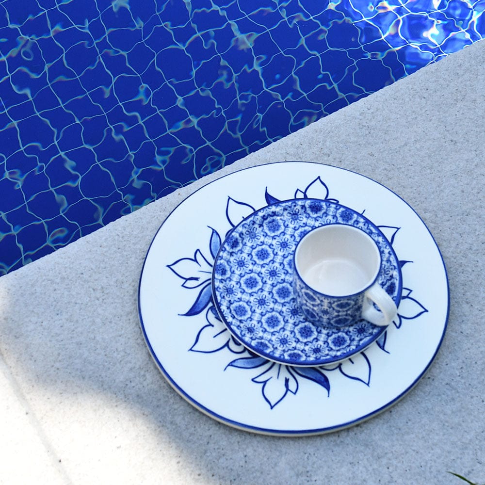 Padrão I Ceramic Cup and Saucer - Blue