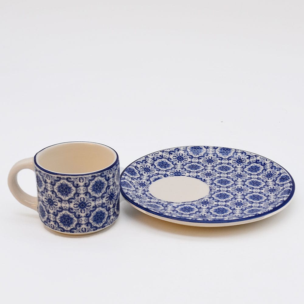 Padrão I Ceramic Cup and Saucer - Blue