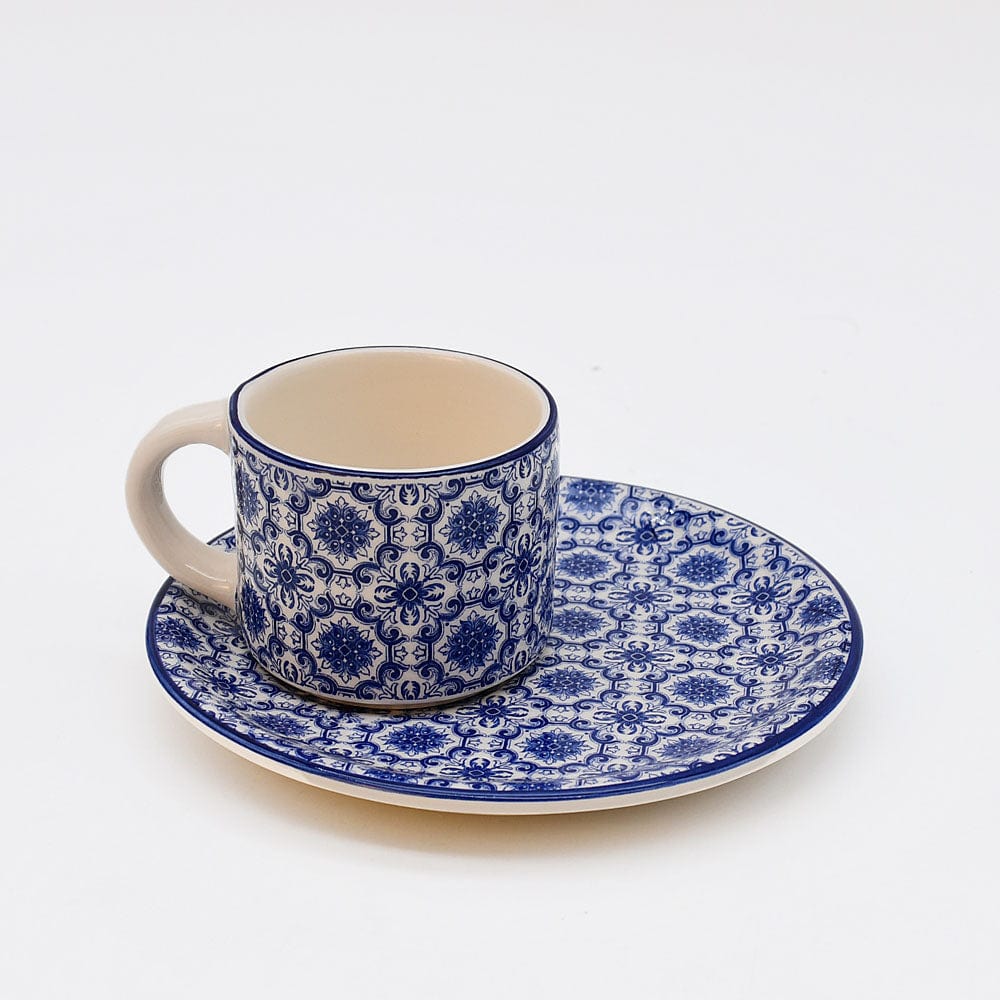 Padrão I Ceramic Cup and Saucer - Blue