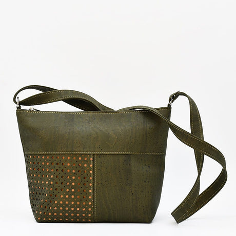 Perforated Cork Shoulder Bag - Green