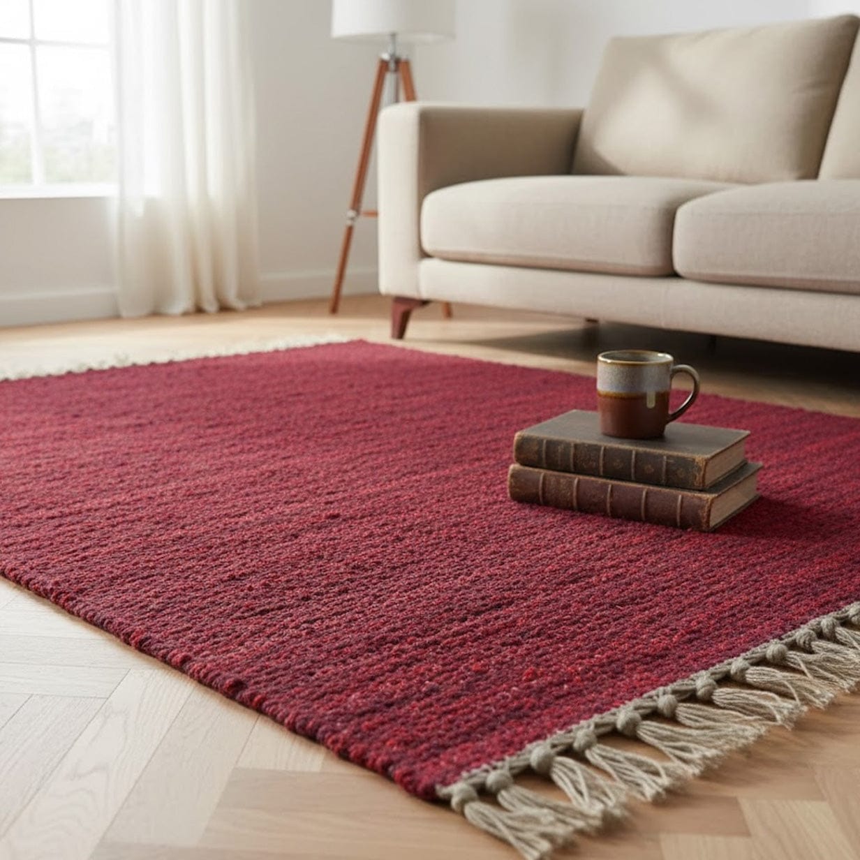 Portuguese Handmade Rug - Dark red