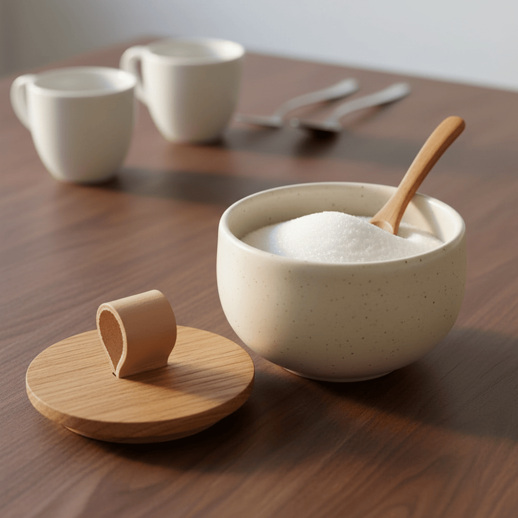 Pacifica I Stoneware Sugar Pot and Spoon - Beige