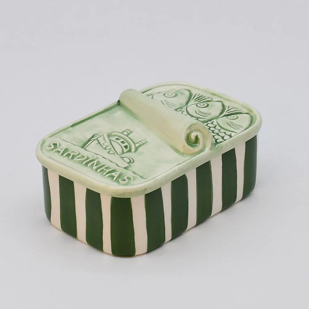 Sardinhas I Striped Ceramic Box - Green